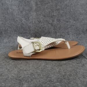 White Mt Shoes Womens 9 Sandals Flats Ankle T Strap Perforated White Buckle